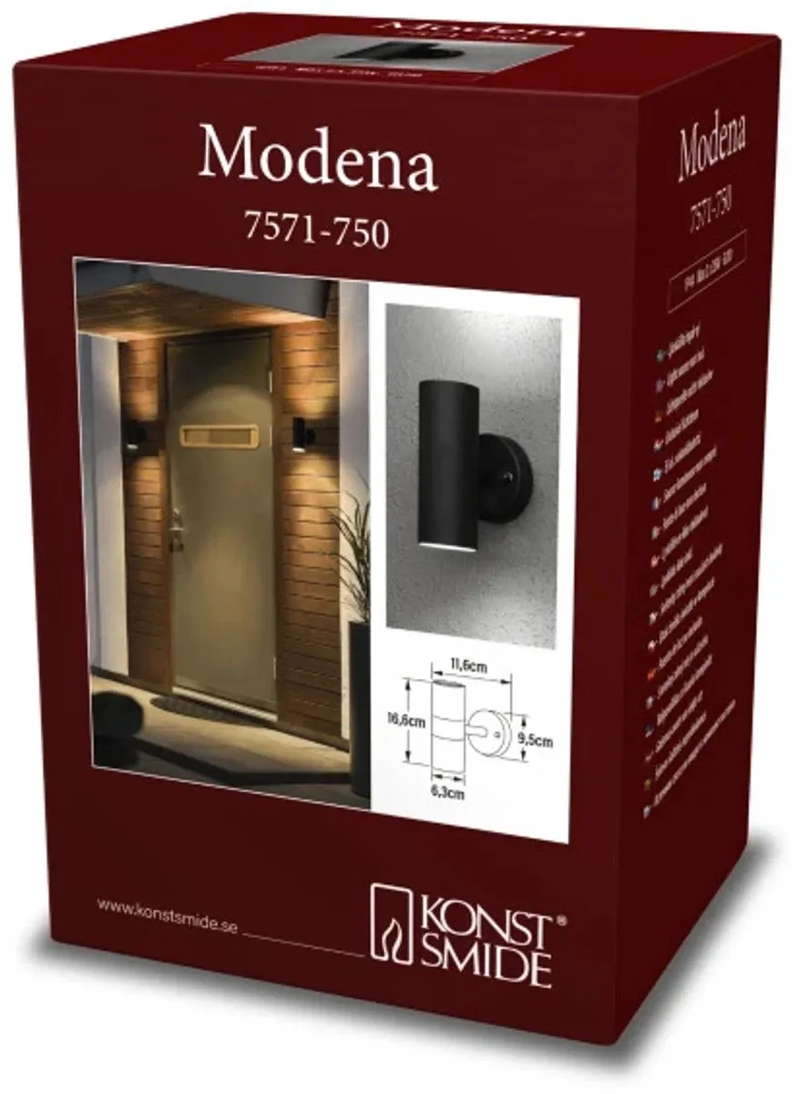 Konstsmide Modena Wandspot Twin GU10 17cm - Matzwart
