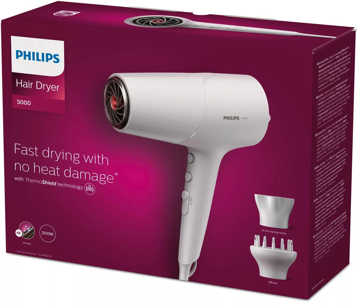 Philips Series 5000 BHD500/20 Föhn - 2100W - Wit/Metallic