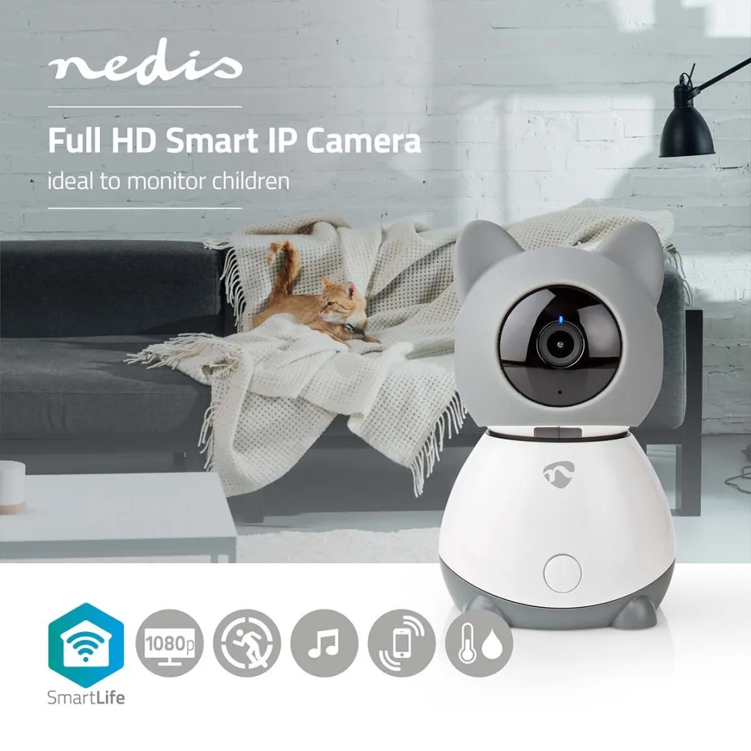Nedis SmartLife WIFICI30CGY Beveiligingscamera Binnen - 1080p - Grijs