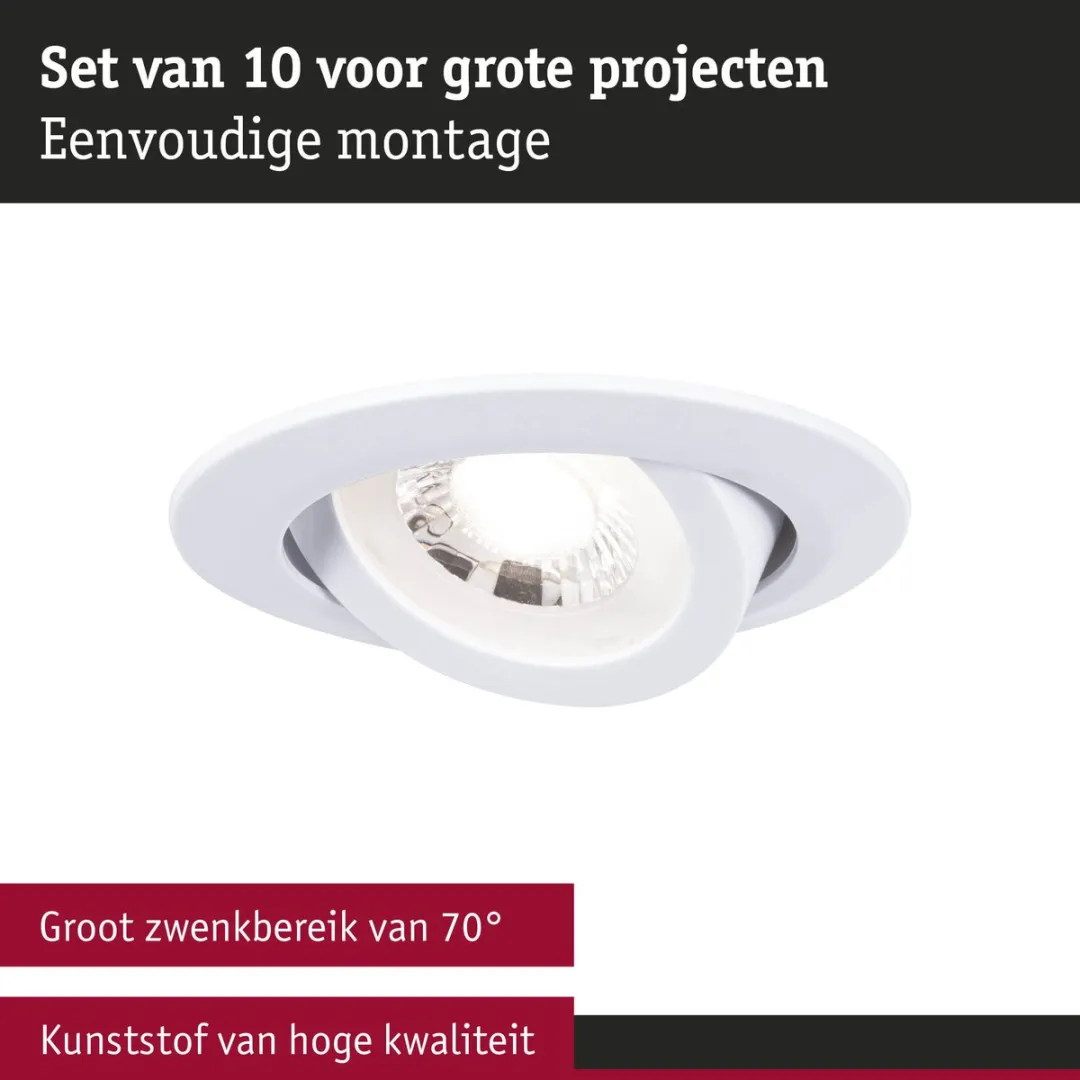 Paulmann LED-inbouwlamp Set 10x 4,8W 450lm 3000K - 82mm Wit