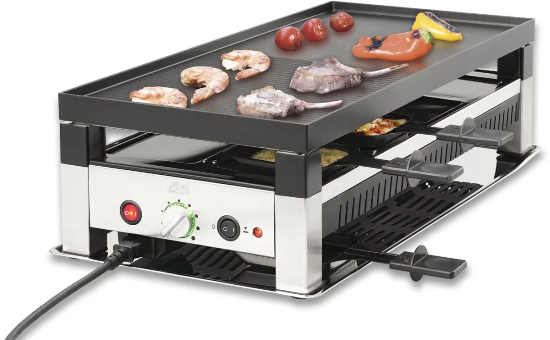 Solis Raclette & Pizza Grill 1400W - 8 Personen - Zilver