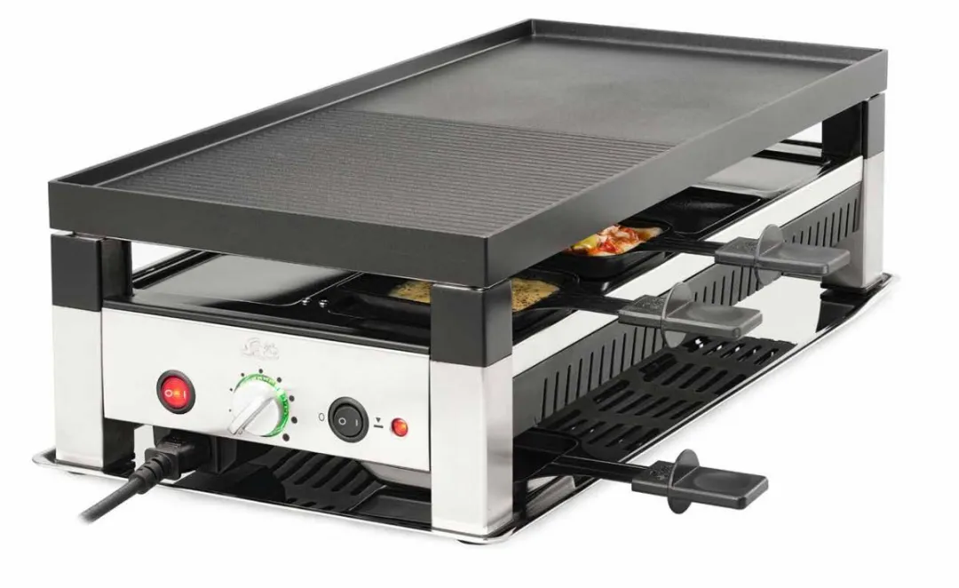 Solis Raclette & Pizza Grill 1400W - 8 Personen - Zilver