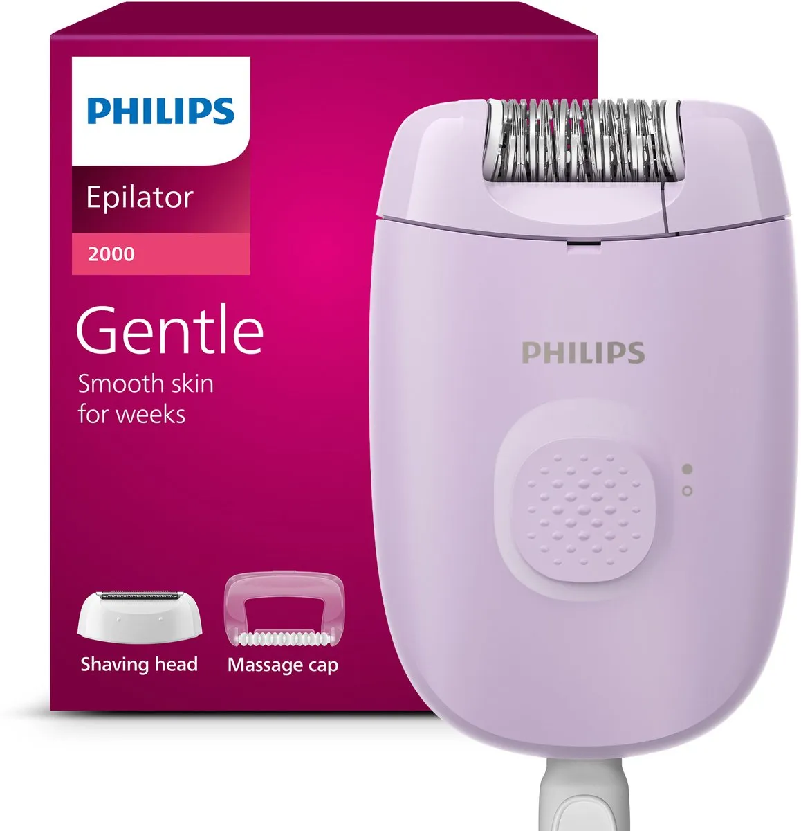 Philips Series 2000 Epilator en Scheerapparaat met massagekapje - langdurig haarvrij - Paars - Met snoer - BRE237/00