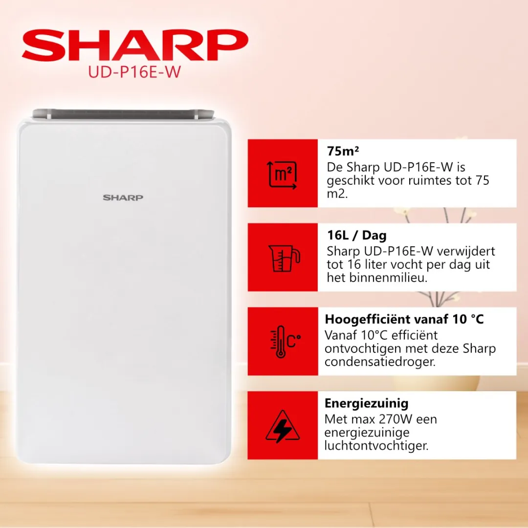 Sharp UD-P16E-W Luchtontvochtiger - 3,8L - 270W - Wit