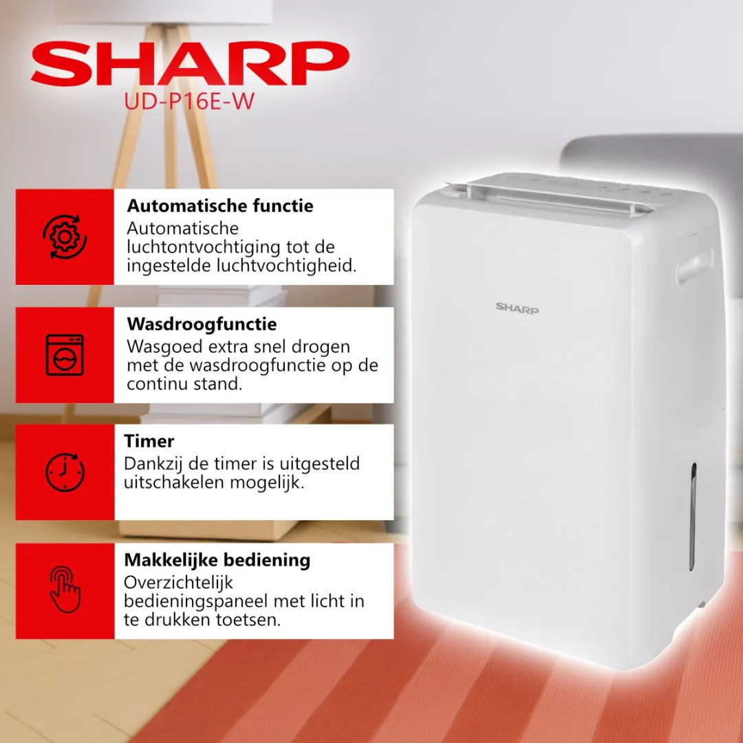 Sharp UD-P16E-W Luchtontvochtiger - 3,8L - 270W - Wit - afbeelding 6 van 6