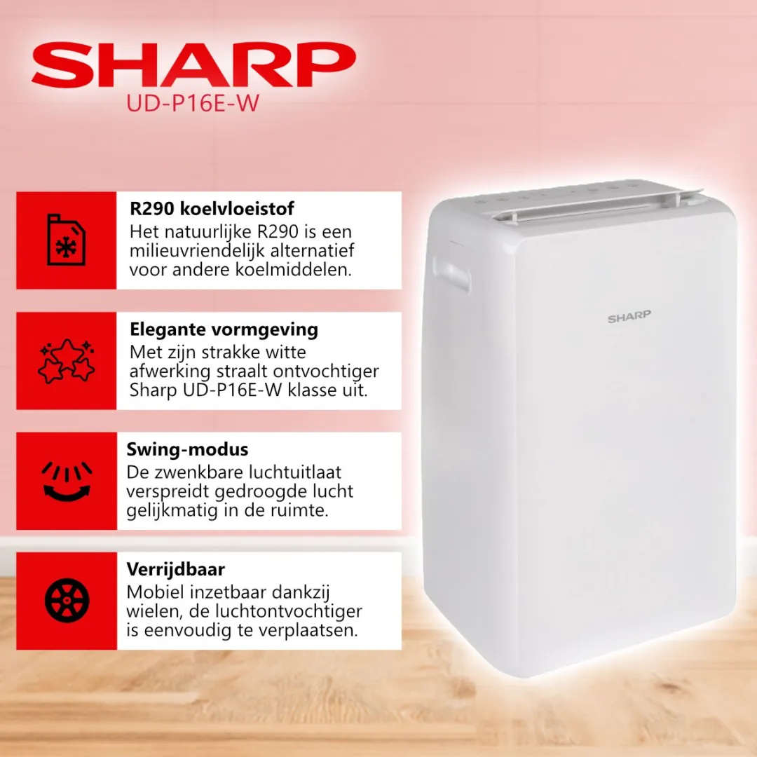 Sharp UD-P16E-W Luchtontvochtiger - 3,8L - 270W - Wit