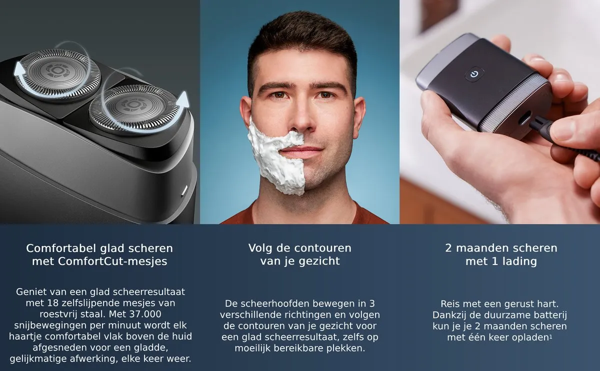 Philips PQ888/06 Reis Scheerapparaat - 2 Mesjes - Zwart