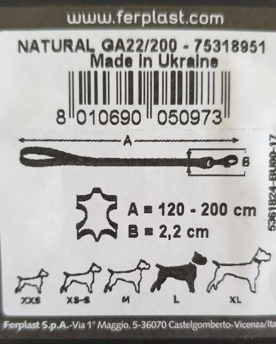 Ferplast Natural Verstelbare Hondenriem Leder - L 200cm