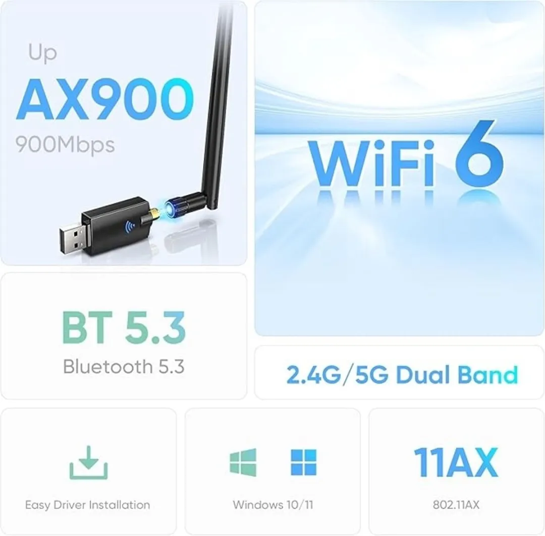 NÖRDIC BTWF-100 WiFi 6 & Bluetooth 5.3 USB Adapter - 900 Mbps - Zwart - afbeelding 6 van 6
