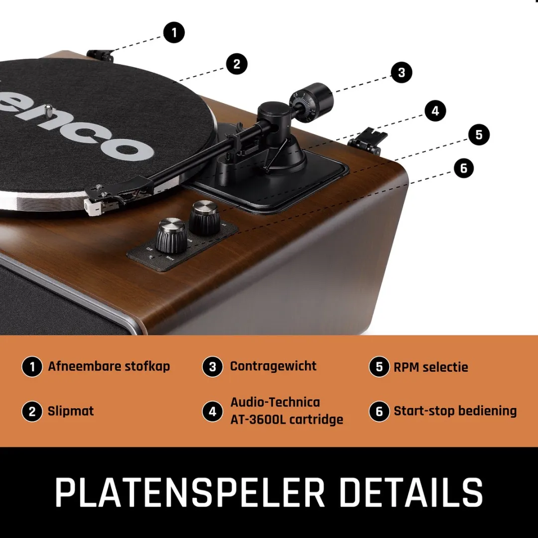Lenco LS-470WA Platenspeler Bundel - Walnoot + Cleaning Kit