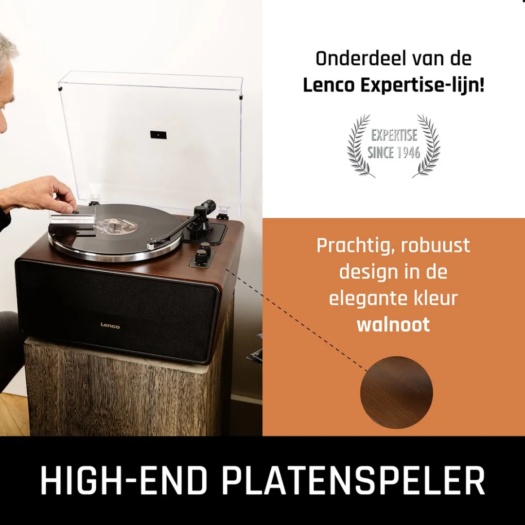 Lenco LS-470WA Platenspeler Bundel - Walnoot + Cleaning Kit