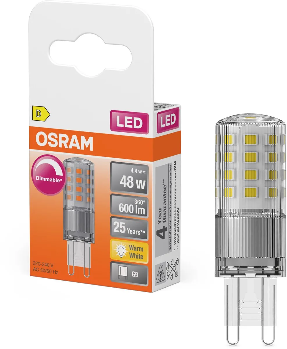Osram LED G9 Warmwit 4,4W 600lm - Helder - CRI 80 - Dimbare Lamp