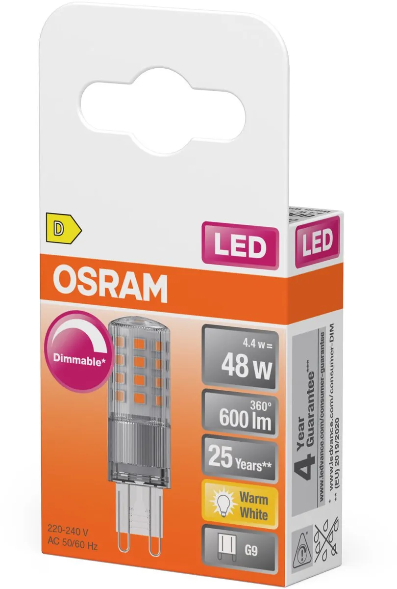 Osram LED G9 Warmwit 4,4W 600lm - Helder - CRI 80 - Dimbare Lamp