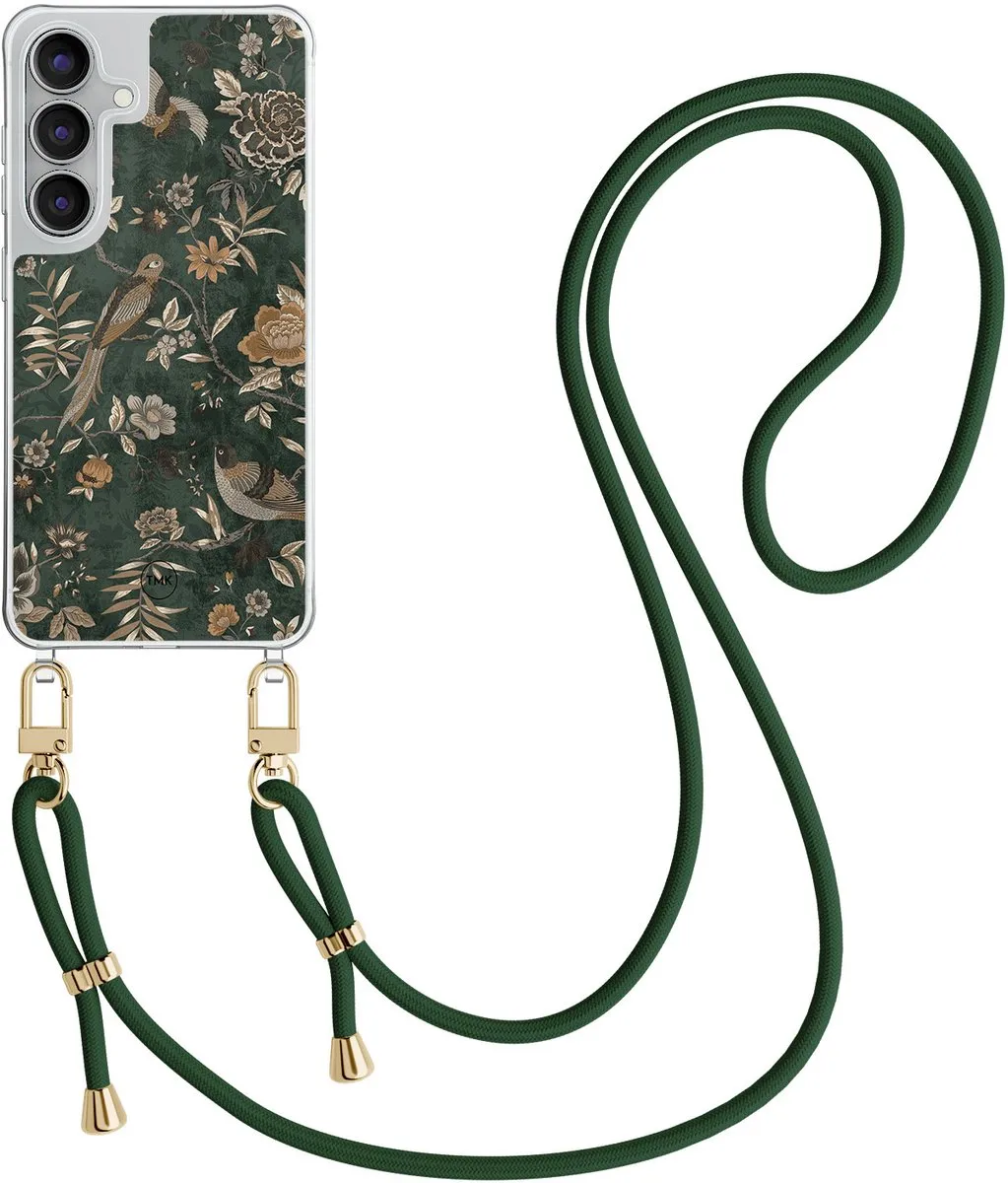 Casevibes S25 FE Telefoonhoesje - Khaki Golden Flowers - Groen Koord