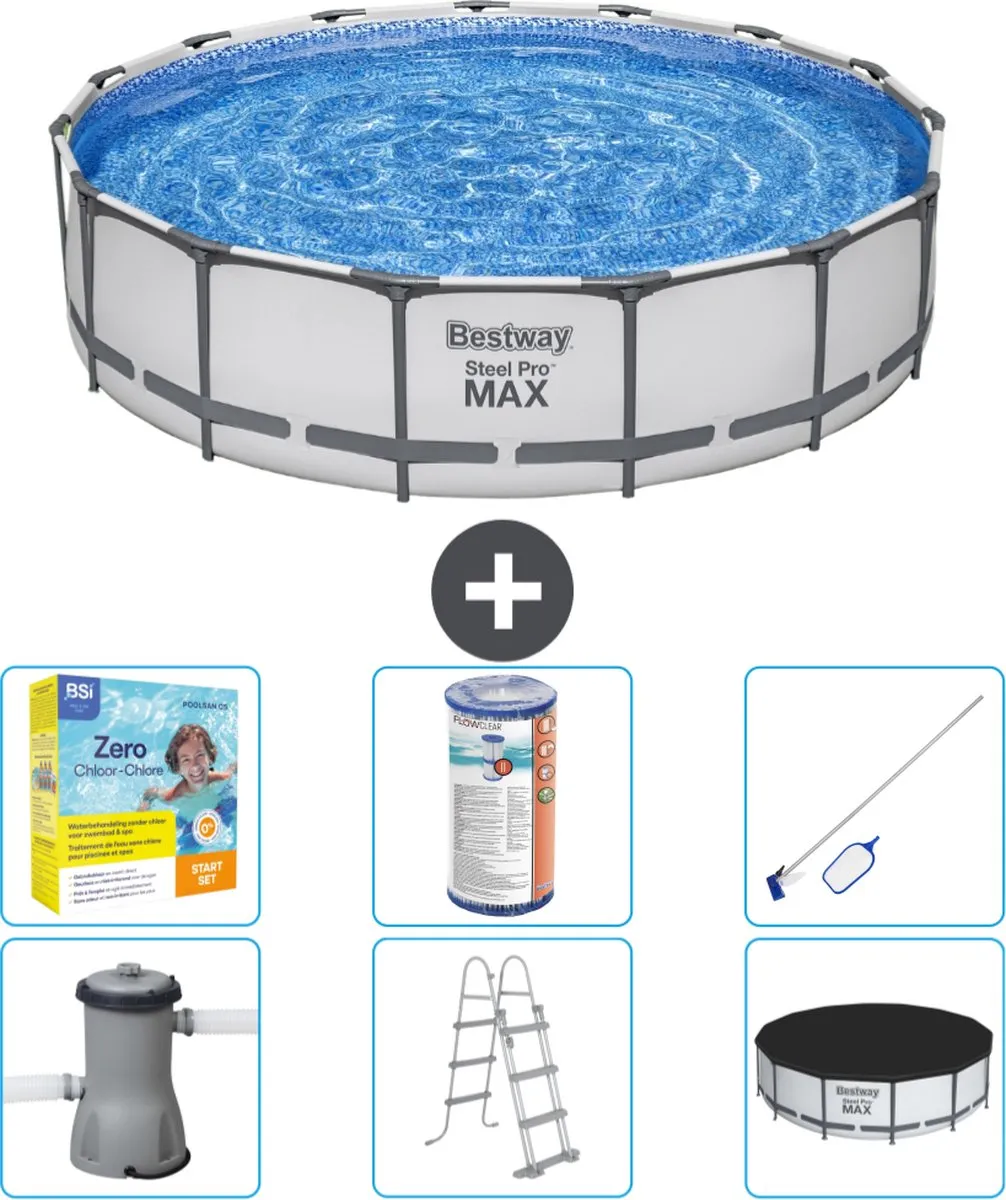 Bestway Steel Pro MAX Zwembad 457x107cm - Grijs - Inclusief pomp