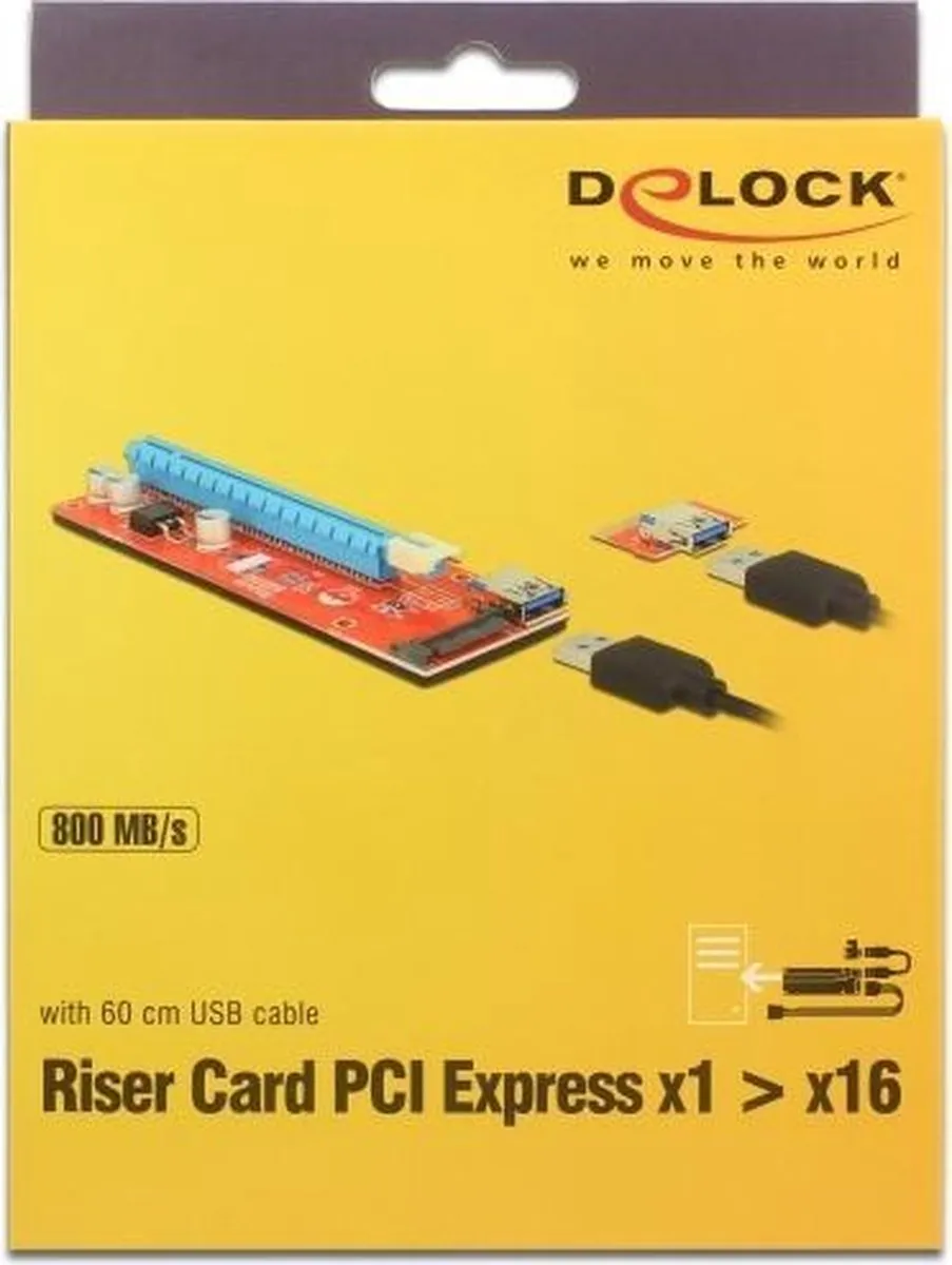 Delock PCIe Riser x1 naar x16 - 60cm USB-kabel - Rood