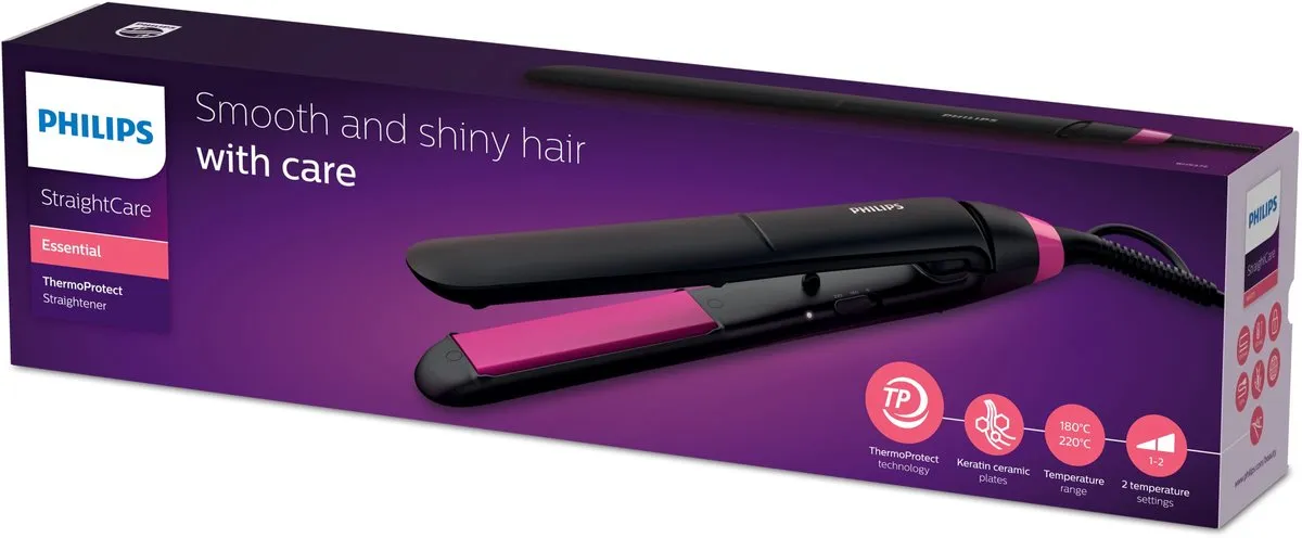 Philips BHS375/00 Stijltang - 10 standen - Zwart/Roze