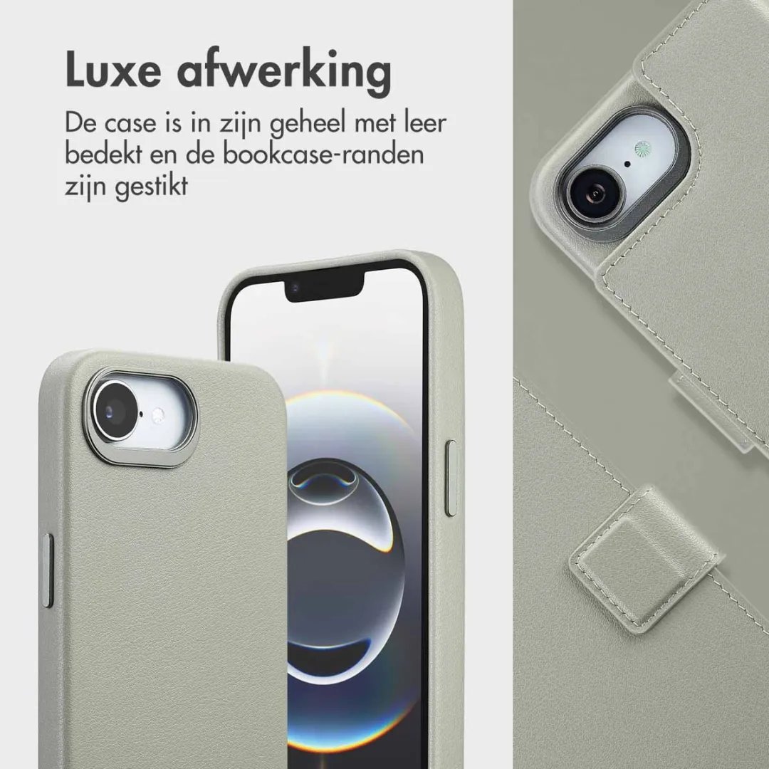 Accezz Hoesje iPhone 16e Leather Bookcase 2-in-1 - Grijs - 3 Pasjes