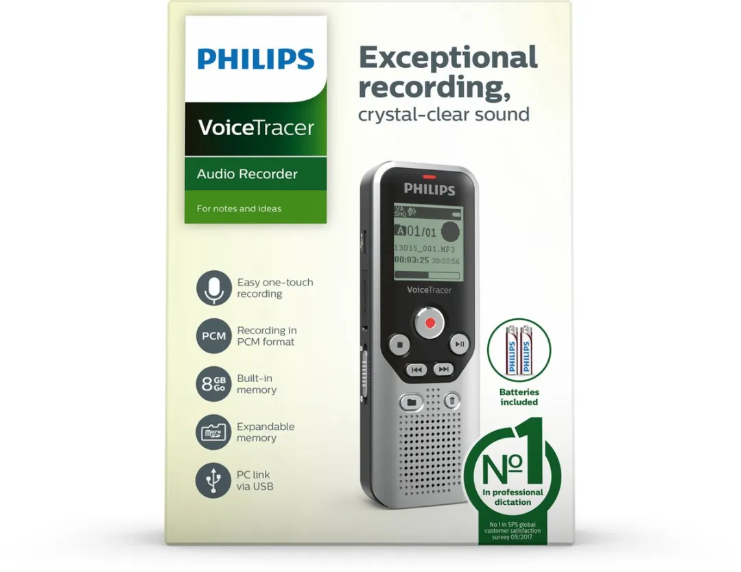 Philips VoiceTracer DVT1250 Audio Recorder - 8GB - Zilver - afbeelding 6 van 6