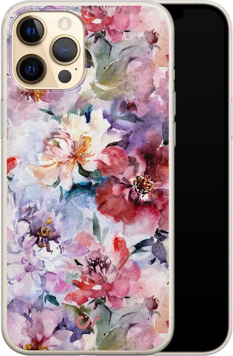 Casevibes iPhone 12 Hoesje Roze - Bloemen Acryl - A/13/UV/005