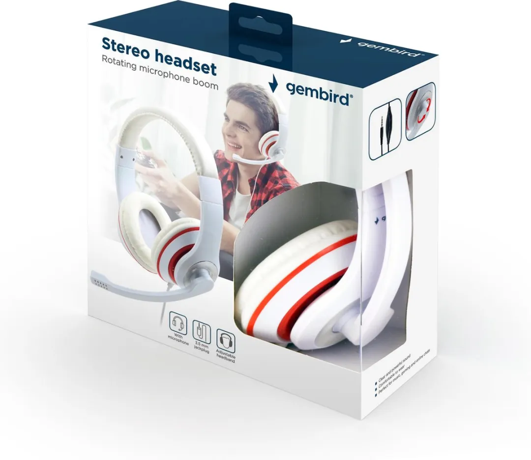 Gembird MHS-03-WTRD Stereo Headset met Microfoon - Wit