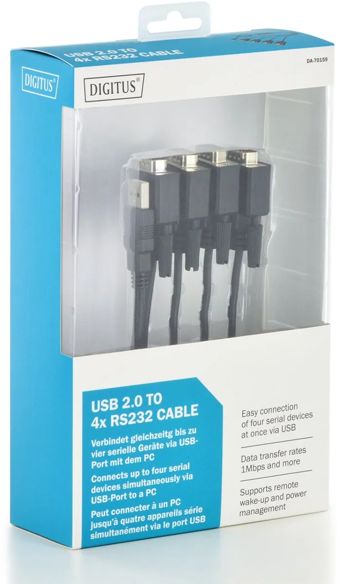 Digitus DA-70159 USB 2.0 naar 4x Seriële Adapterkabel 1.5m - Zwart
