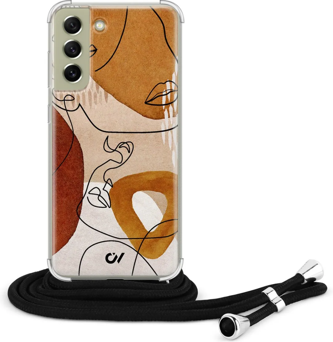 Casevibes S21 FE Telefoonhoesje - Bruin - Abstract Shape Faces - C/S21FE/UV/012
