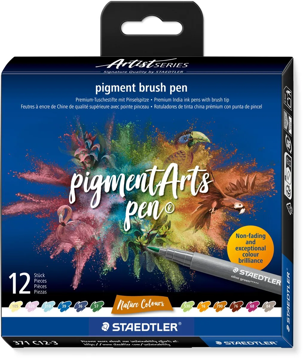 STAEDTLER Pigment Brush Pen Set 12 Kleuren Nature