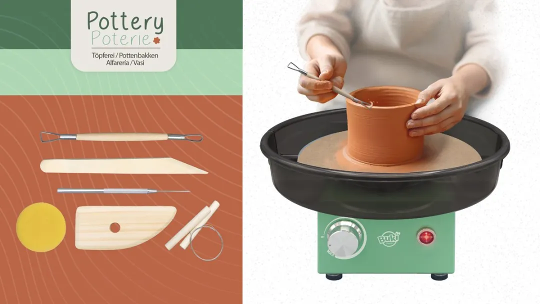Buki Pottenbakker Expert Hobbypakket - Draaischijf & 1kg Klei