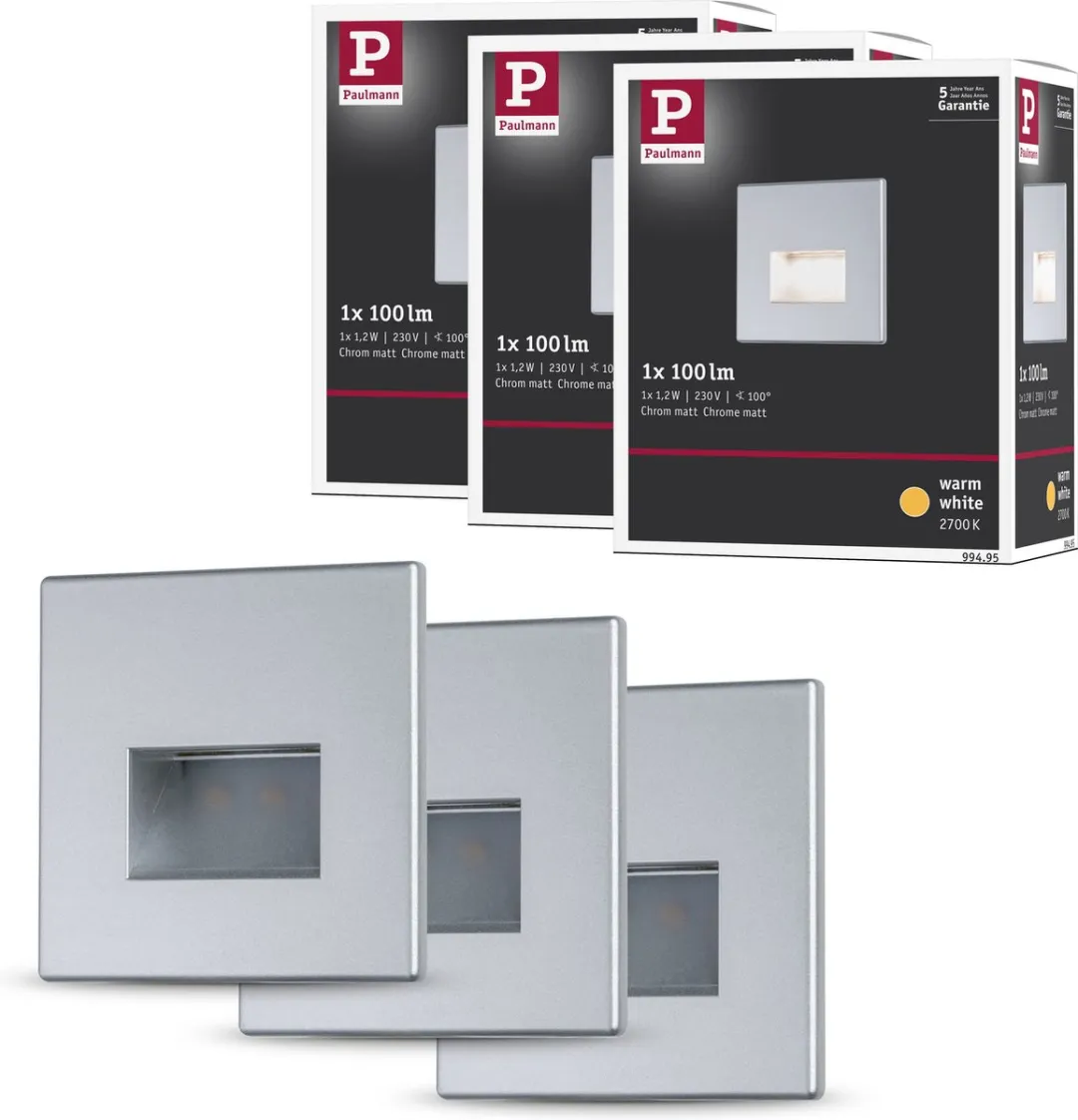 Paulmann Edge LED Wandinbouwlampen Set 3