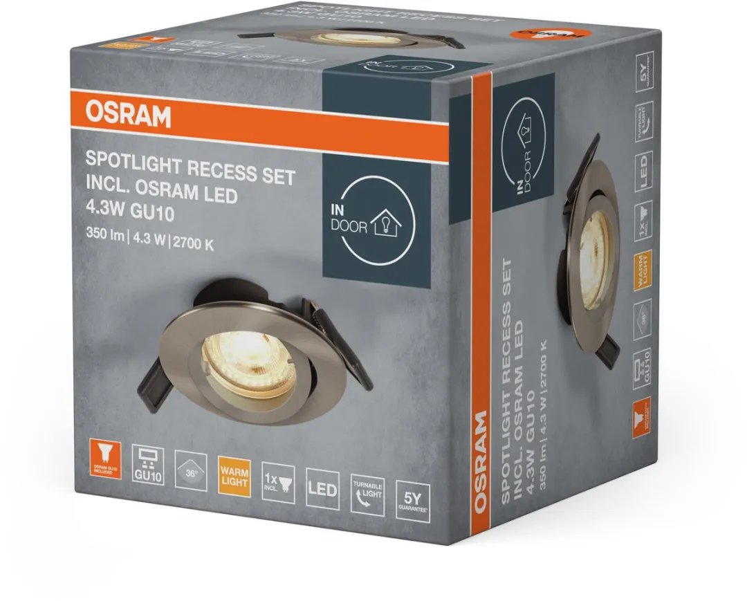 Osram Inbouw Plafondlamp Set GU10 4.3W - 88.5cm - Geborsteld nikkel