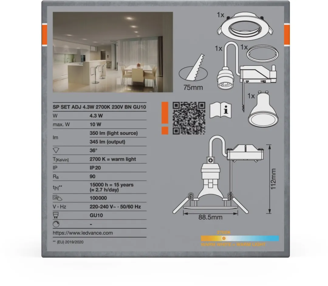 Osram Inbouw Plafondlamp Set GU10 4.3W - 88.5cm - Geborsteld nikkel - afbeelding 6 van 6