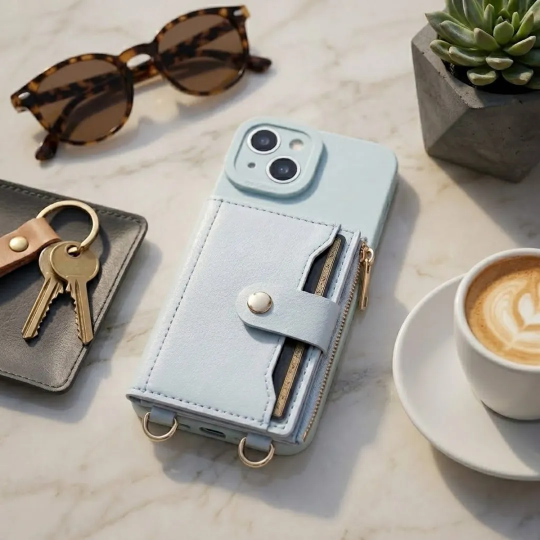 NUVEX Lichtblauw iPhone Hoesje met Portemonnee - 4 Pasjes