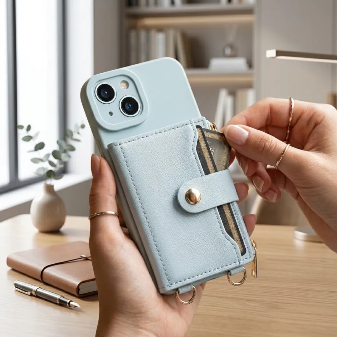 NUVEX Lichtblauw iPhone Hoesje met Portemonnee - 4 Pasjes
