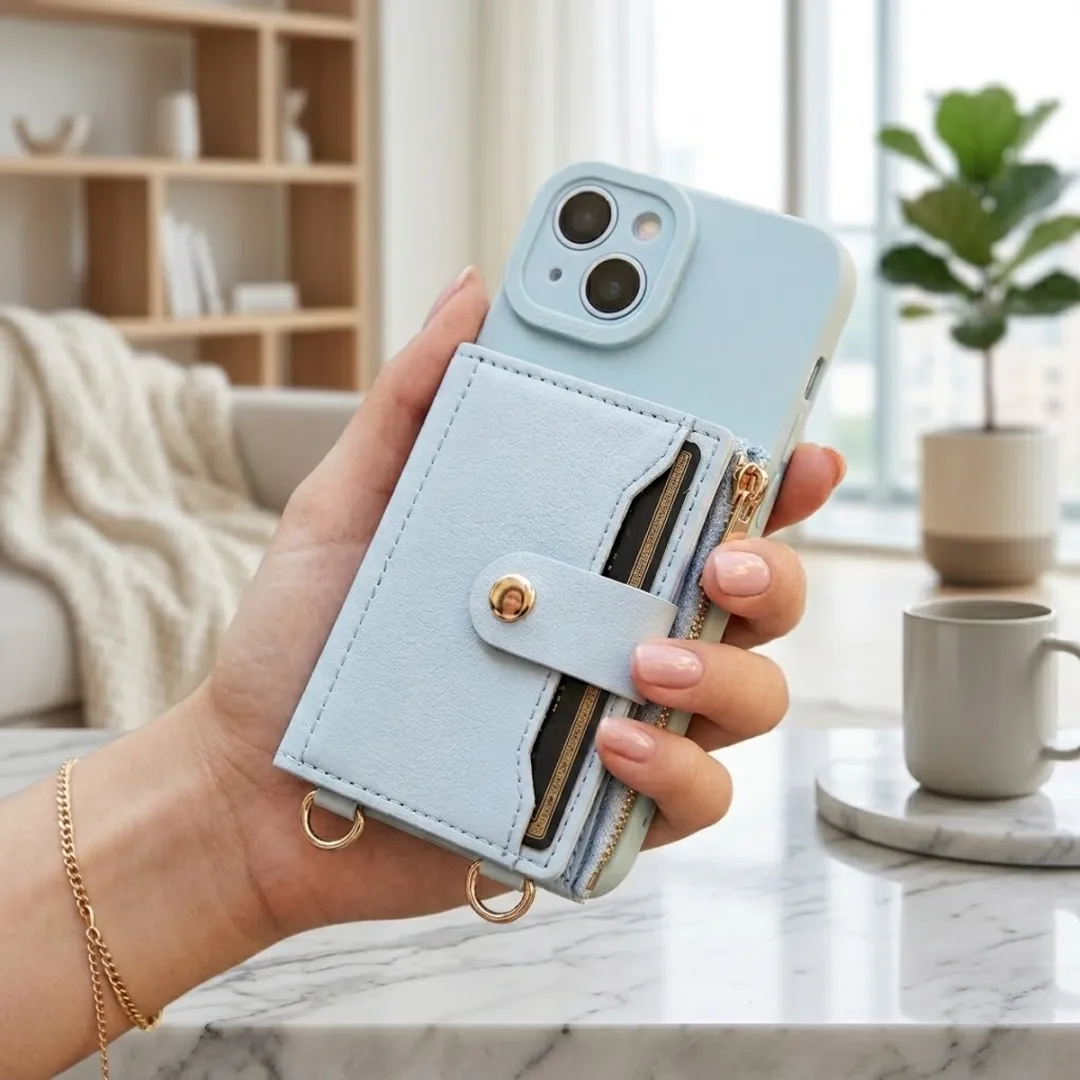 NUVEX Lichtblauw iPhone Hoesje met Portemonnee - 4 Pasjes
