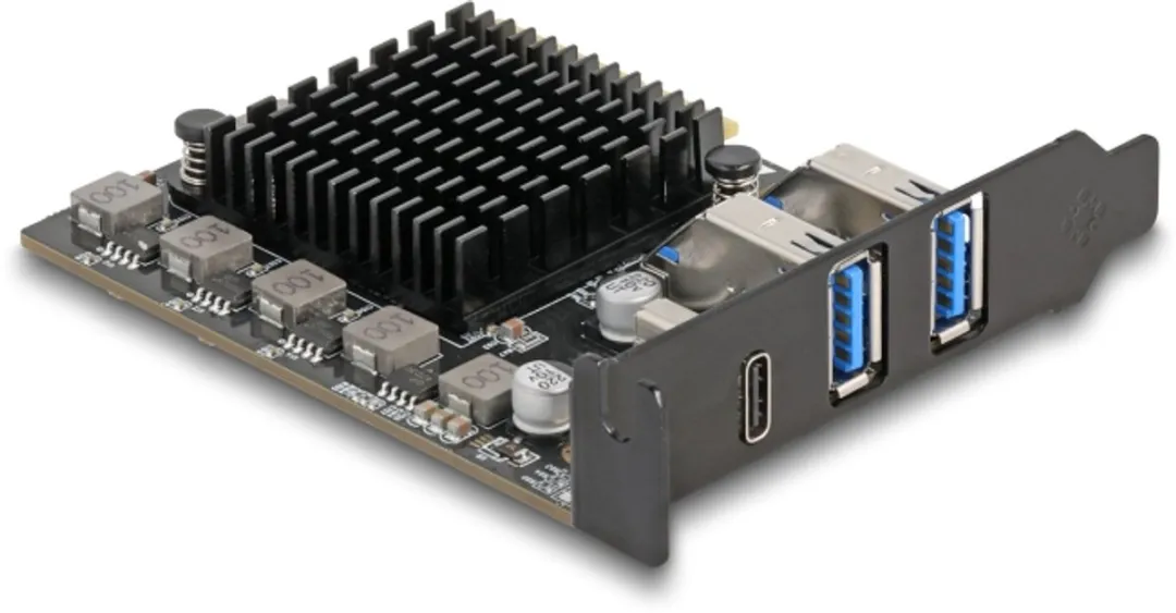 Delock PCIe x4 Kaart USB-C 20Gbps + 2x USB-A 10Gbps - Zwart