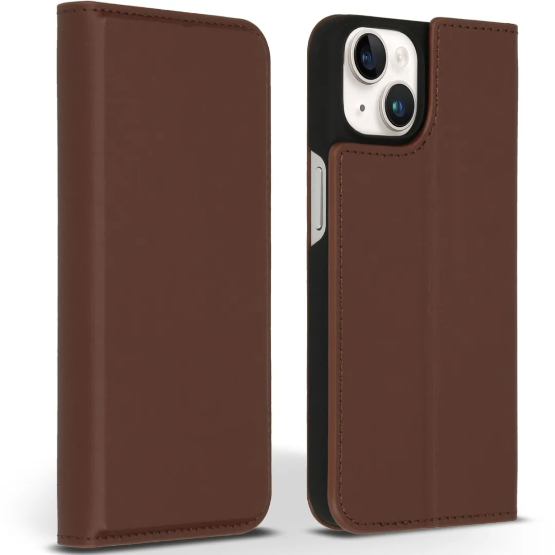 Accezz Hoesje iPhone 14 Premium Leather Slim Bookcase - Bruin