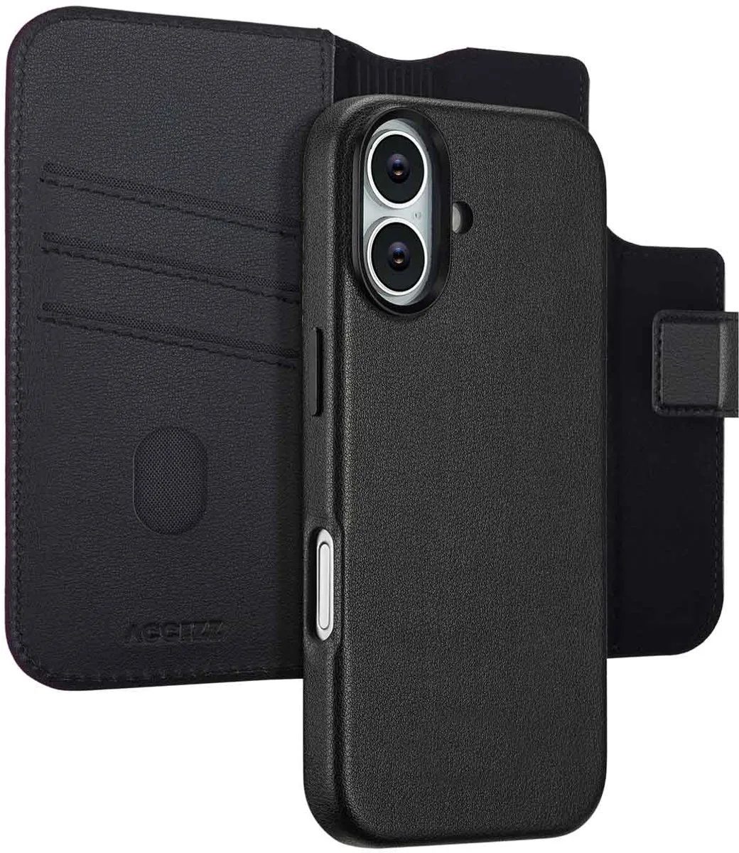 Accezz iPhone 17 Leather Bookcase Hoesje - 3 Pasjes - Zwart