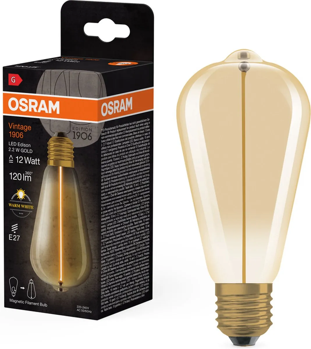 Osram Vintage 1906 Klassieke Edison LED Lamp 2,2W 120lm - Helder
