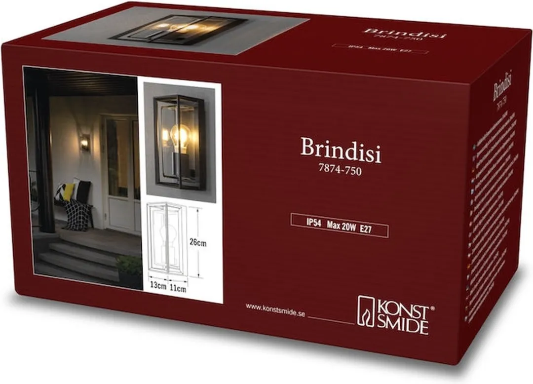 Konstsmide Brindisi Wandlamp Buiten E27 - IP44 - Zwart