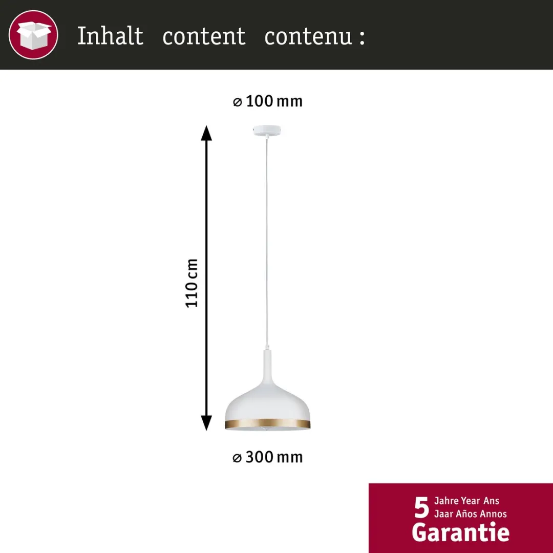 Paulmann Embla Hanglamp E27 20W - Wit mat, Goud