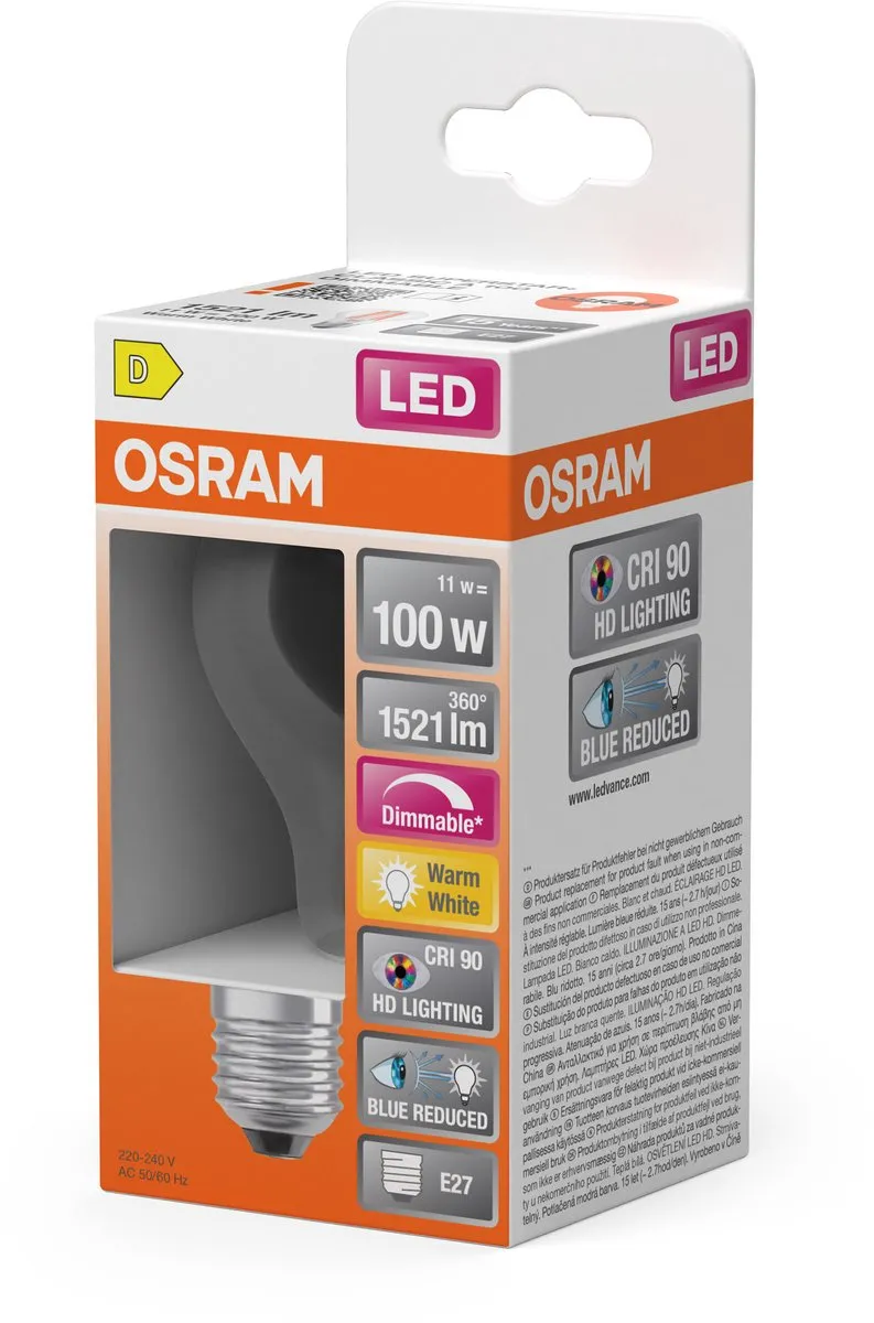 Osram E27 LED 11W 2700K Warm Wit - 1521 Lm - Helder Glas