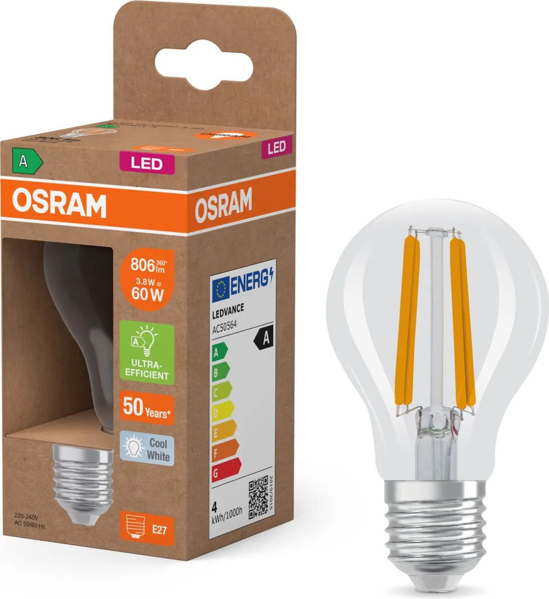 Osram LED Superstar Classic A FIL 60 E27 806lm Koel wit
