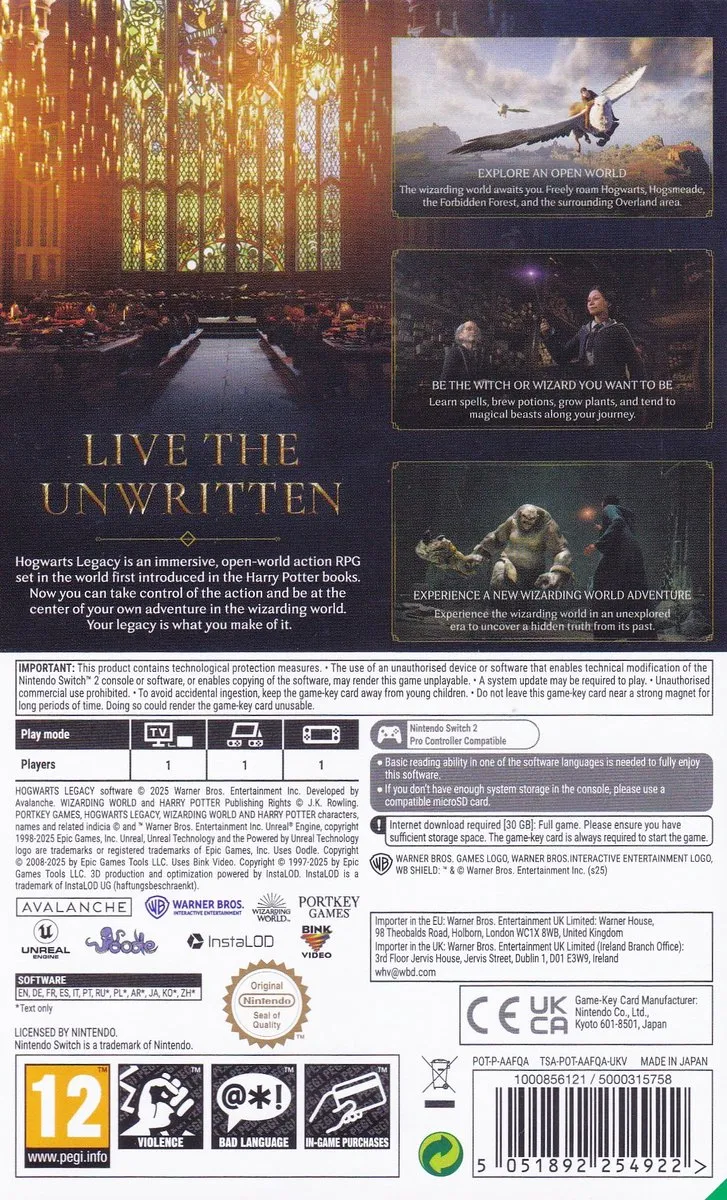 Warner Bros. Hogwarts Legacy Game-Key Card Switch 2