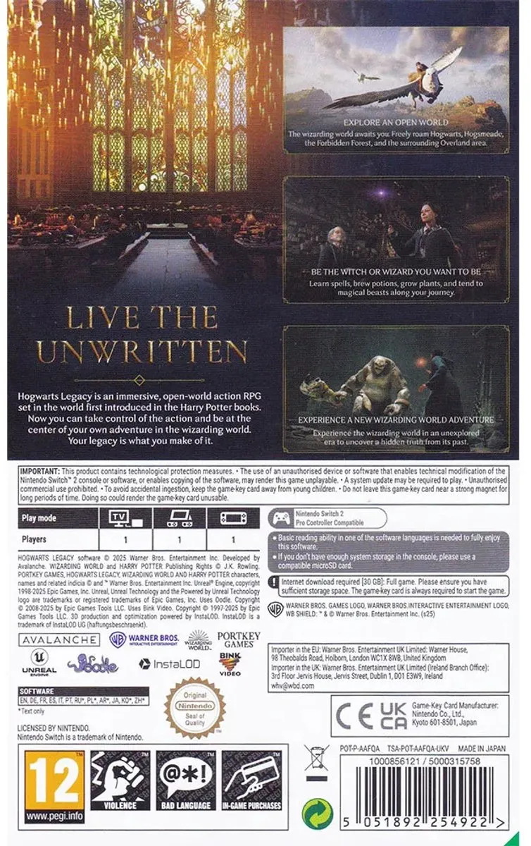 Warner Bros. Hogwarts Legacy Game-Key Card Switch 2