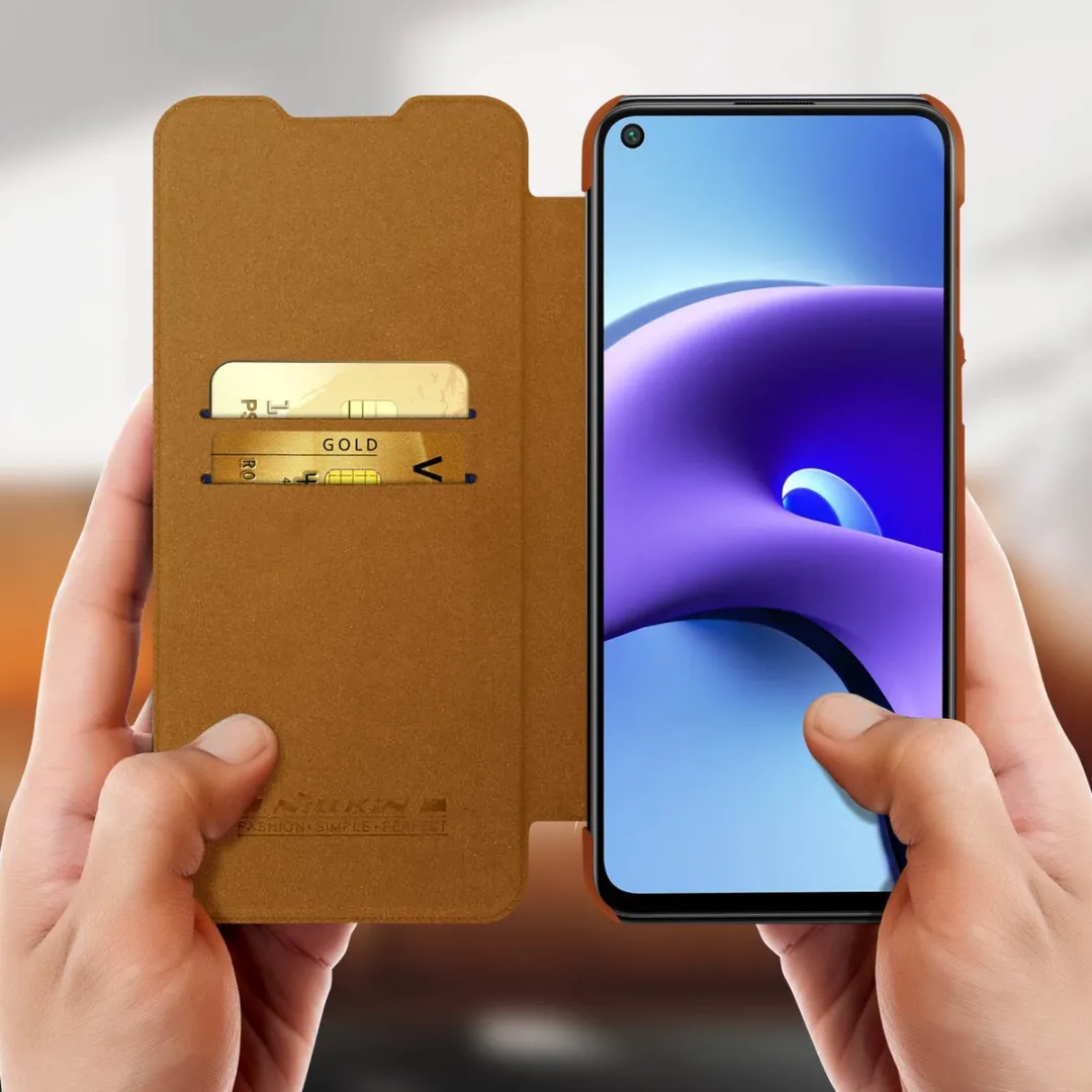 Nillkin Qin Hoes Xiaomi Redmi Note 9T 5G - Bruin - 2 Pasjes - afbeelding 3 van 6