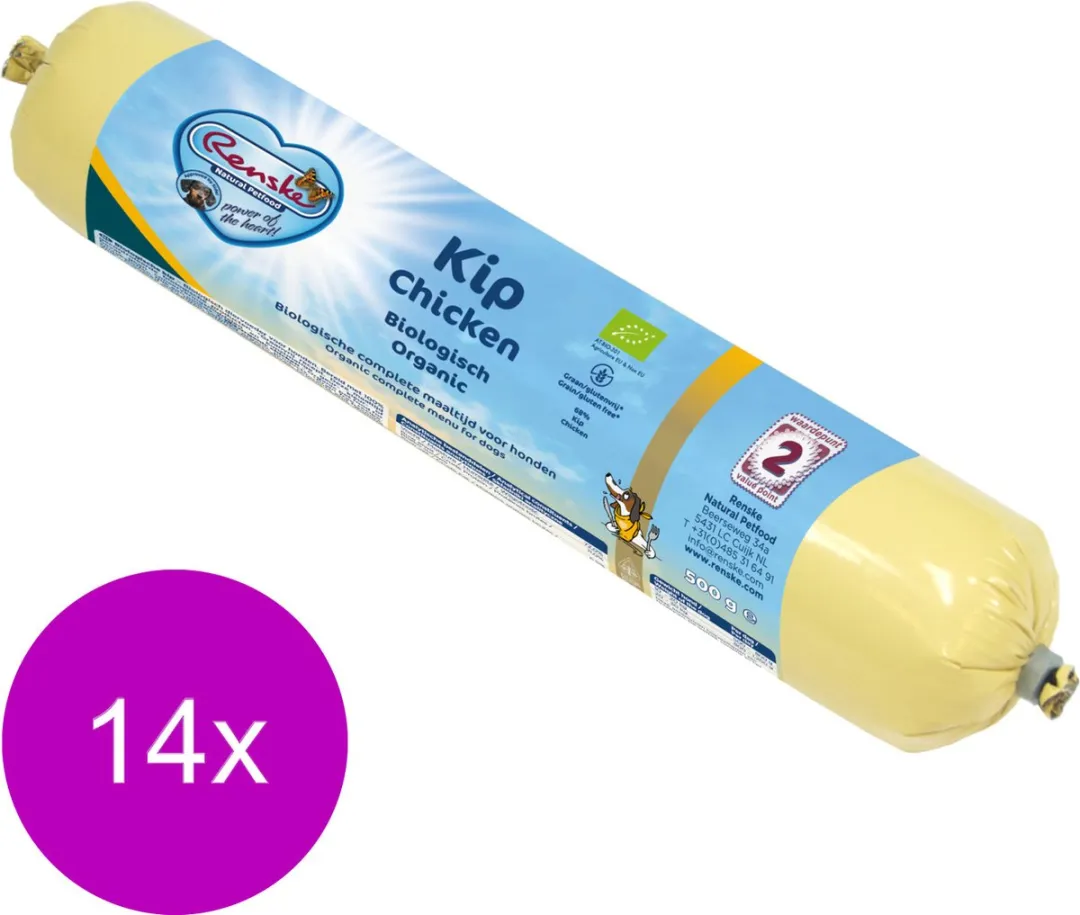 Renske Adult Bio Kip Graanvrij Hondenvoer 500g - 14 Stuks