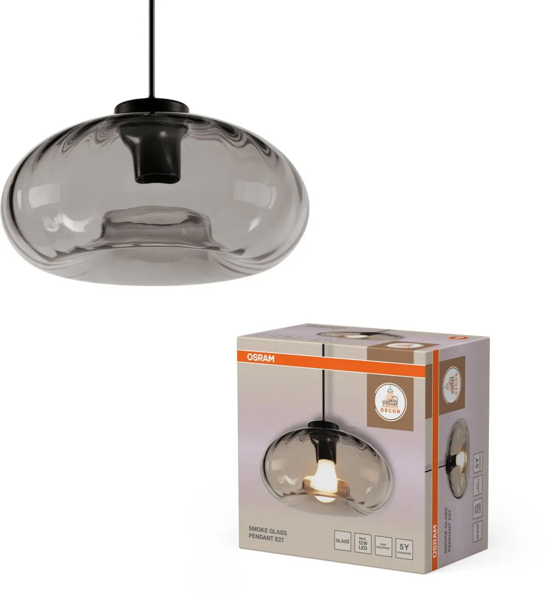Osram Decor Rookglas Hanglamp E27 - 280mm - Zwart