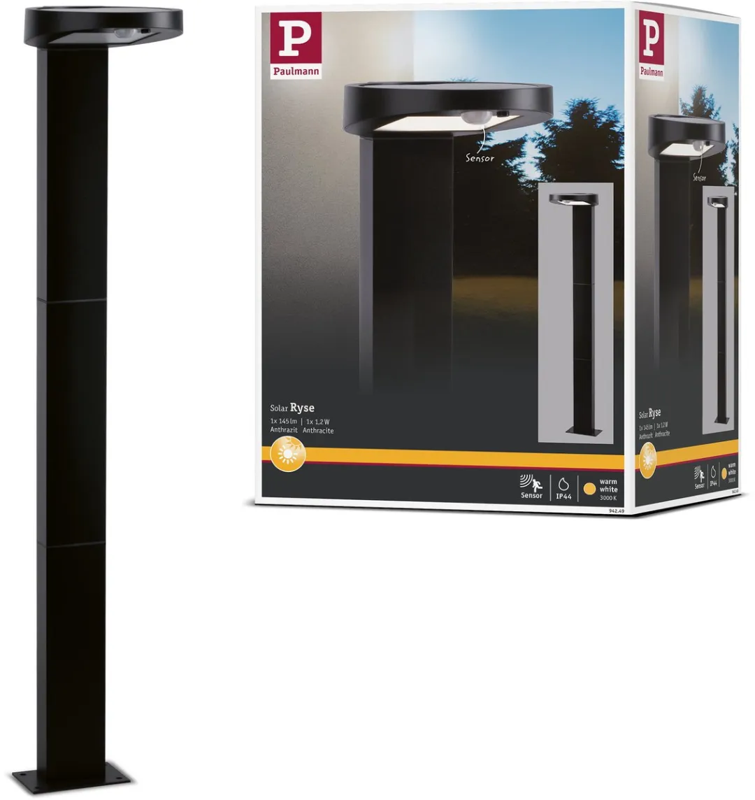 Paulmann Ryse Solar LED-bolderlamp Bewegingsmelder IP44 3000K