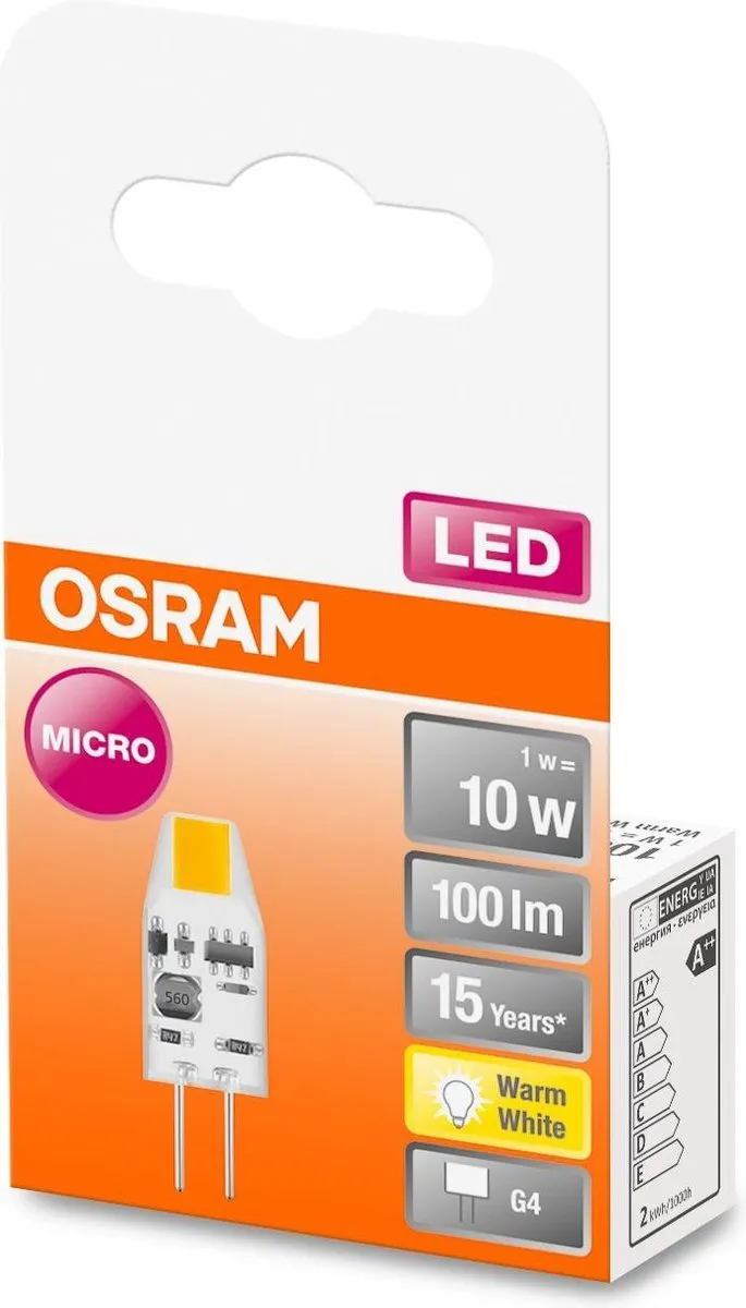 Osram LED Pin Micro Capsule G4 1W 100lm - Zeer Warm Wit